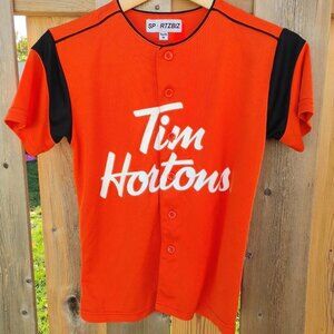 Tim Hortons Timbits Jersey #31 Youth Size Medium Button Up Short Sleeve ORANGE
